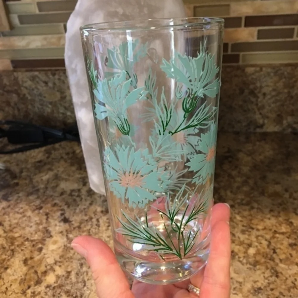Vintage Swanky Swig Blue Cornflower Floral Tumbler